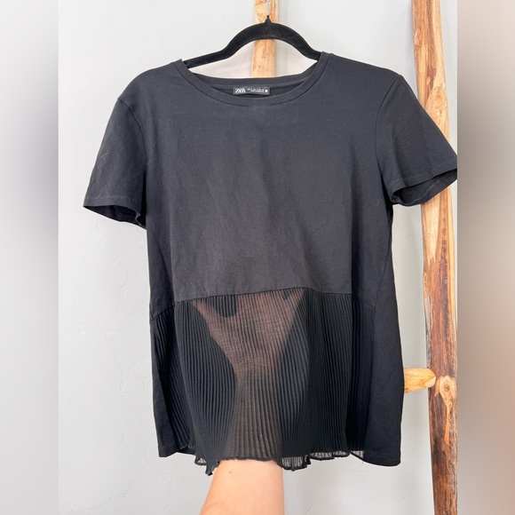 ZARA Ruffle Sheer Panel Tee - Picture 2 of 10